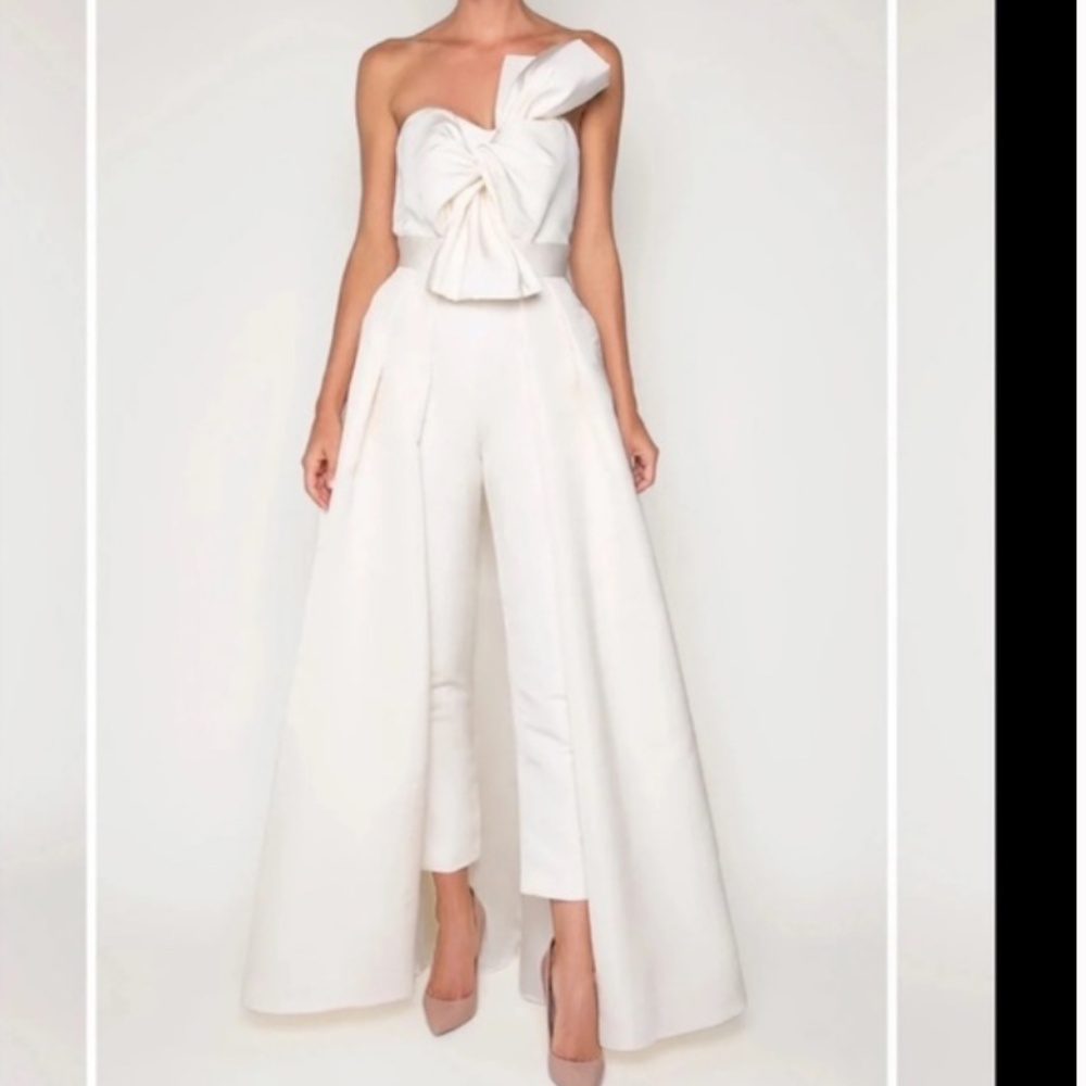 Alexia Maria Silk Faille Twisted Bow Jumpsuit